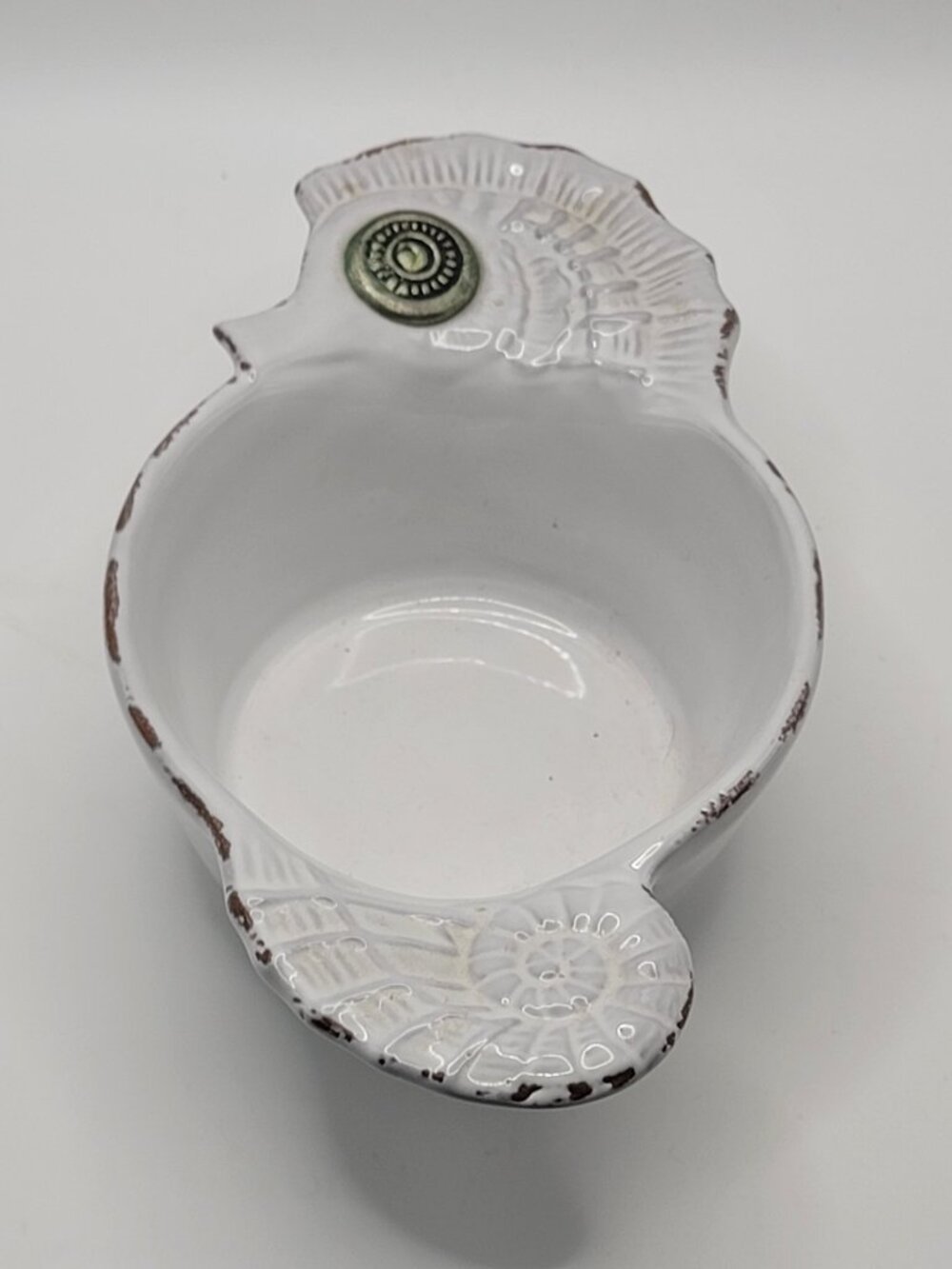 Mud Pie Ceramic White Nautilus Bowl Beach House Nautical